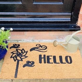 Cat + Butterfly Design - Double Door Mat for Patio Doors (120cm wide) - Printed Motif 