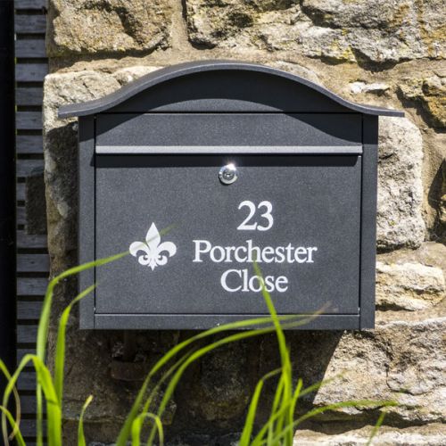 Personalised Outdoor Post Box Ornate Black Steel Large Size