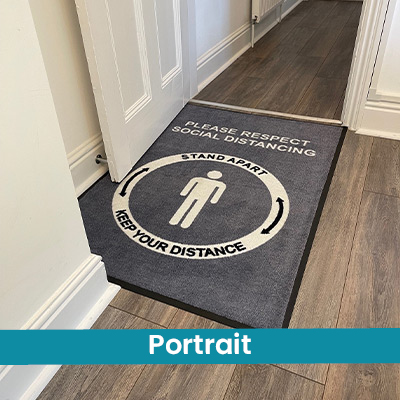 A personalised doormat in a portrait orientation. This is where the width (left to right) is the shortest measurement, and the length (top to bottom) is longer. Length and Width.