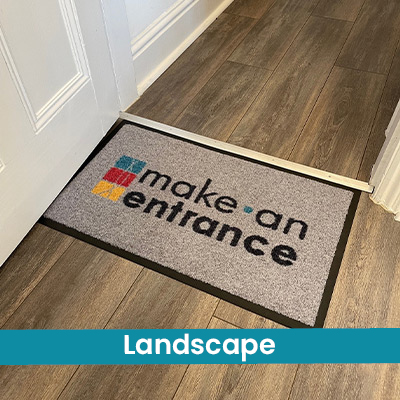 A personalised doormat in a landscape orientation. This is where the width (left to right) is the longest measurement, and the length (top to bottom) is shorter. Length and Width.